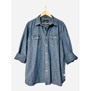 American Eagle Denim Chambray Shirt Mens XL Blue Long Sleeve Button Up